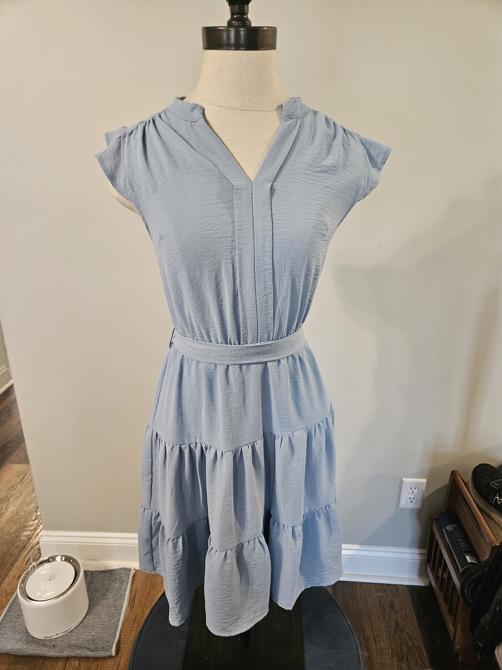 Monteau Soft Blue Tiered Midi Dress